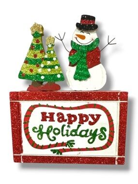 Celebrate It Glitter Frosty Snowman Happy Holidays Wooden Box Christmas Decor
